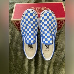 Women’s - Royal Blue, Checkered Slip on Vans